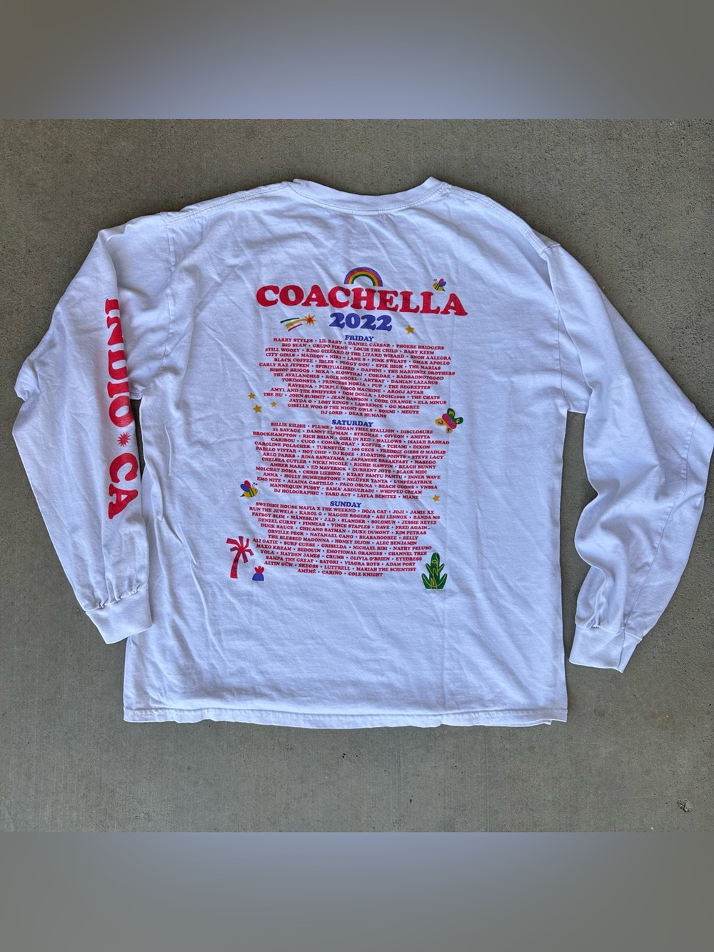 Coachella 2022 Women’s White Long Sleeve T-Shirt Event Lineup Indio CA Large